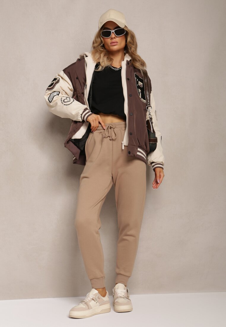 Ciemnobeżowe Spodnie Dresowe z Polarową Ciepłą Podszewką Trisseme