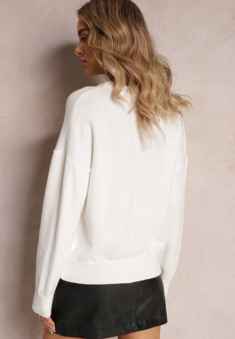 Biały Sweter z Naszywkami z Napisem Amour Mavilla