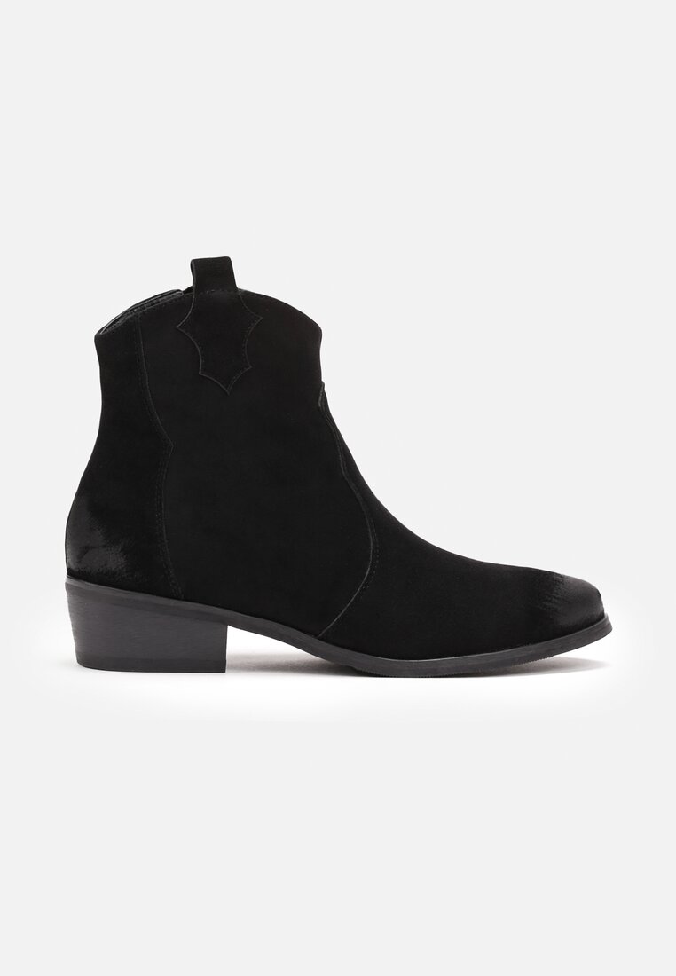 Botine Negre cu Toc Plat și Detalii Ravaa