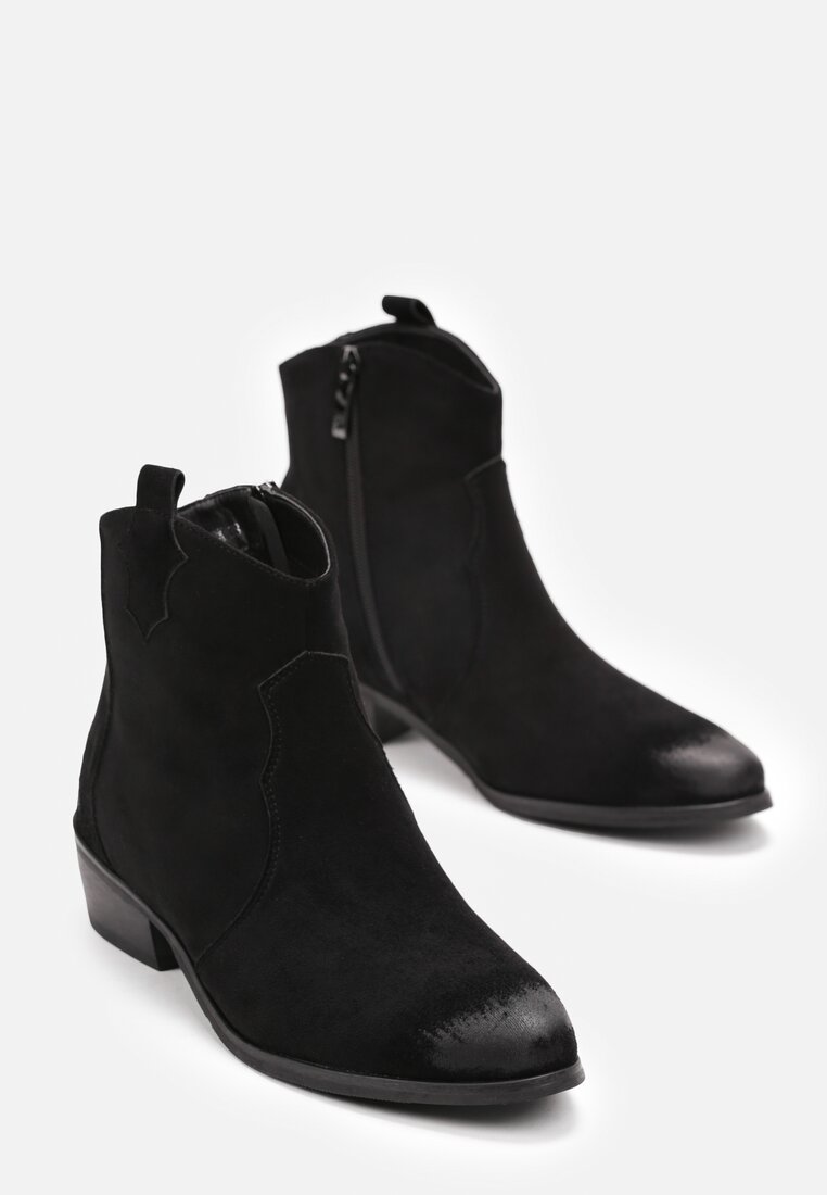 Botine Negre cu Toc Plat și Detalii Ravaa