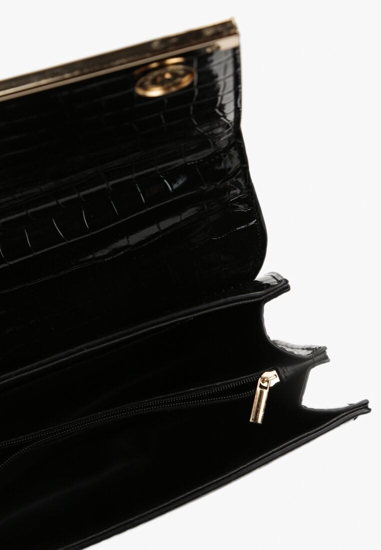 Czarna Torebka na Ramię z Tłoczeniem Imitującym Skórę Krokodyla Bloffa