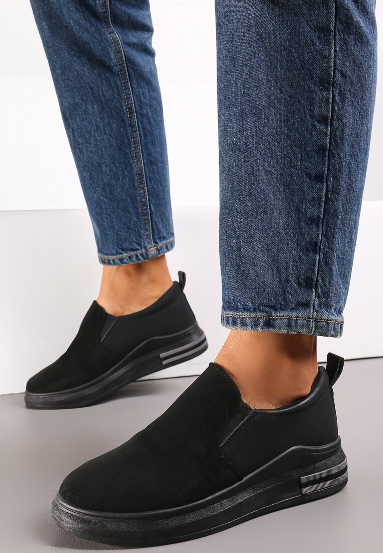 Czarne Sneakersy przed Kostkę Wsuwane na Grubej Podeszwie Sellavi
