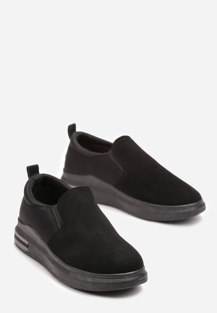 Czarne Sneakersy przed Kostkę Wsuwane na Grubej Podeszwie Sellavi