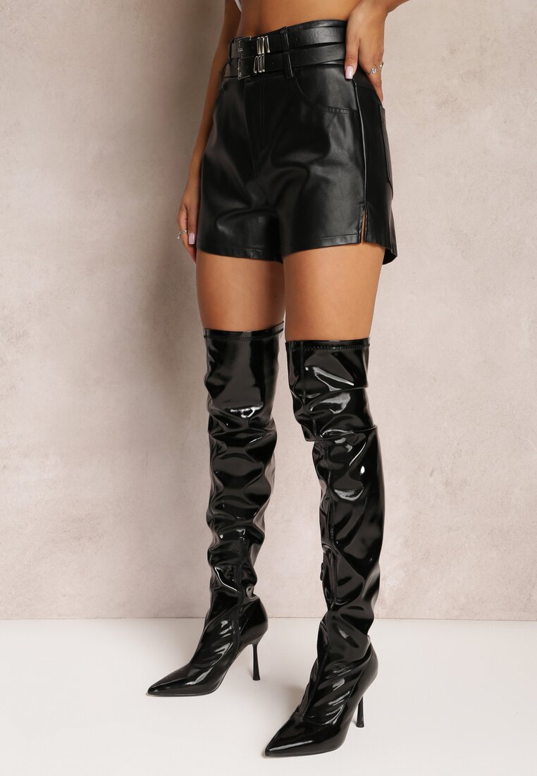 Czarne Szorty z Ekoskóry i Paskiem Danenes