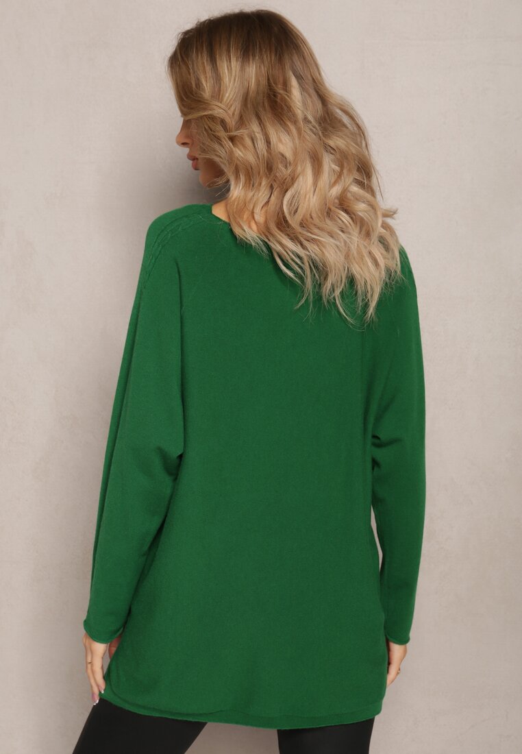 Zielony Sweter z Wycięciami i Asymetrycznym Dołem Navra