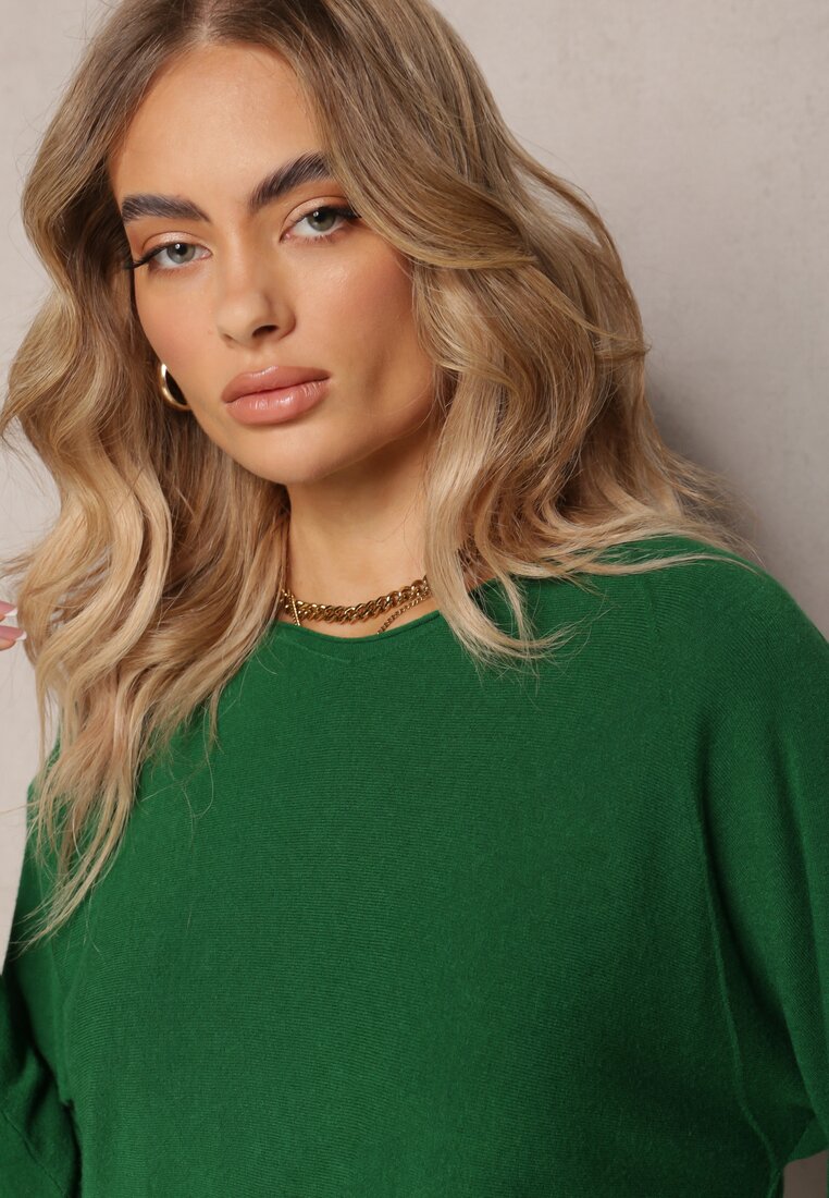 Zielony Sweter z Wycięciami i Asymetrycznym Dołem Navra