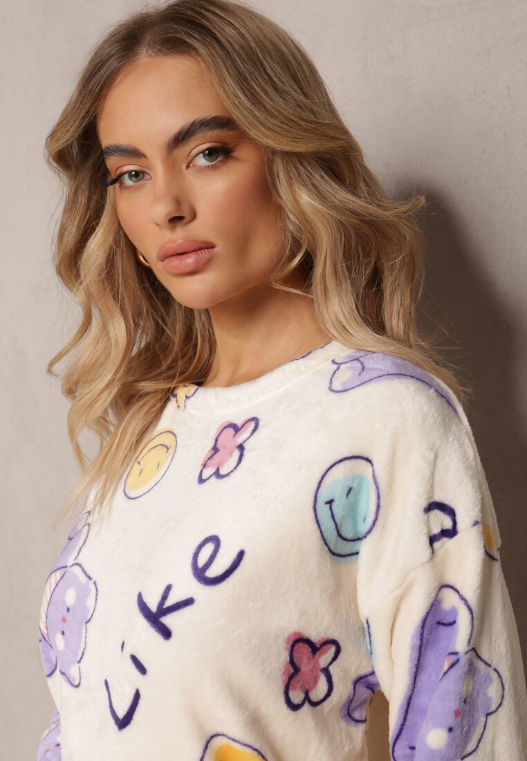 Fioletowy Komplet Piżamowy Longsleeve z Nadrukiem i Spodnie Gustava