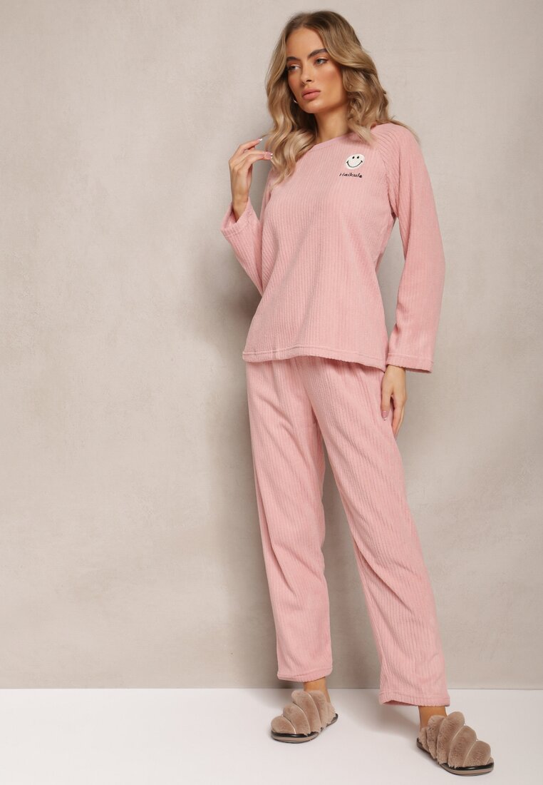 Różowy Komplet Piżamowy 2-Częściowy Bluza i Spodnie z Gumką w Pasie Jendara
