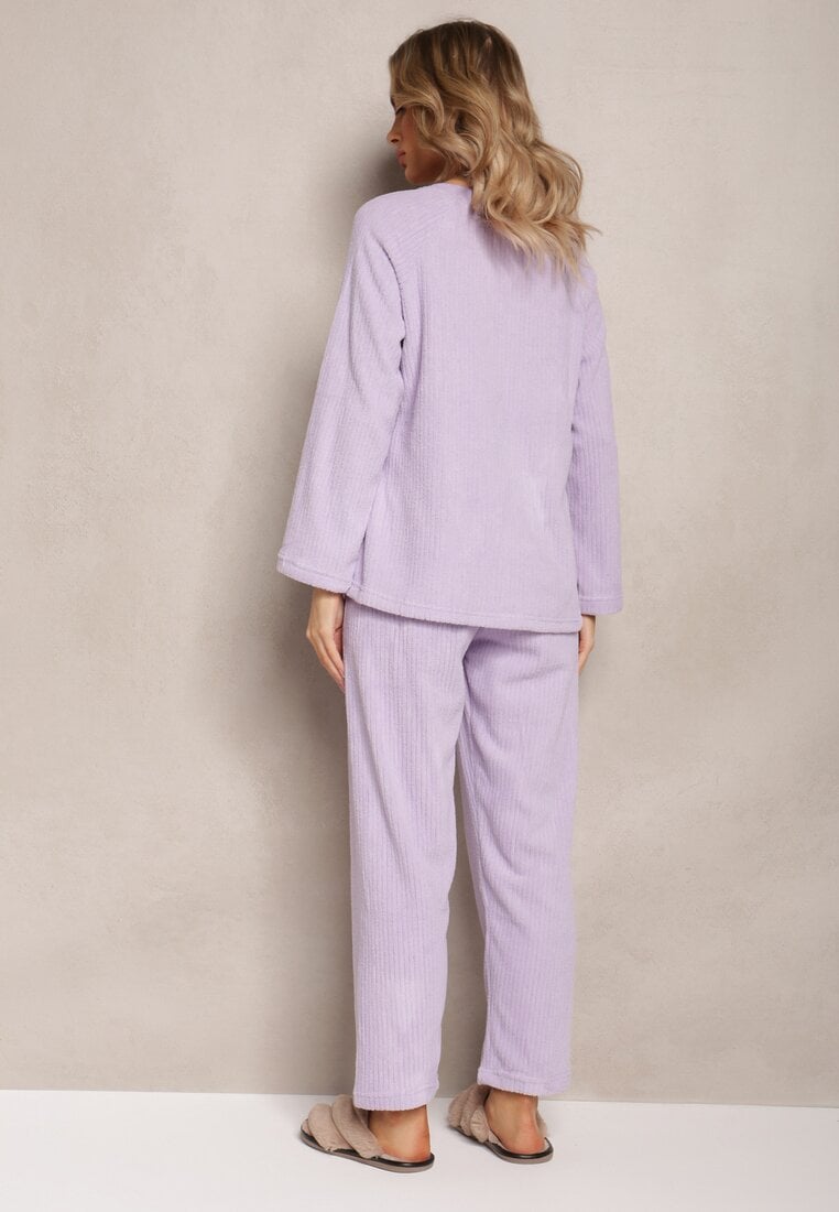 Fioletowy Komplet Piżamowy 2-Częściowy Bluza i Spodnie z Gumką w Pasie Jendara
