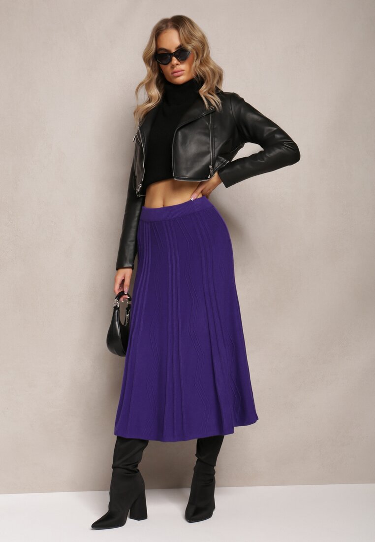 Fustă Midi Cloș Tricotată Casual Violet Închis Arodde