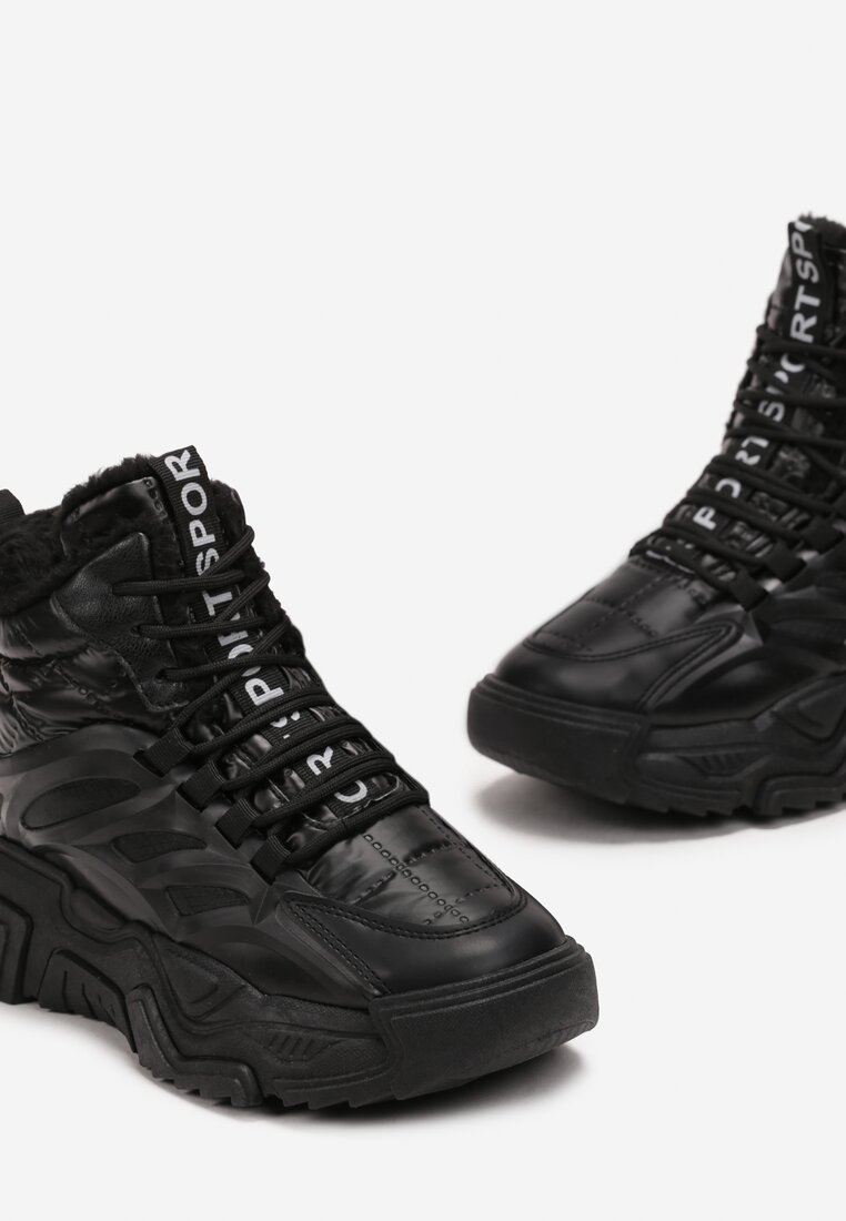 Czarne Sznurowane Sneakersy Śniegowce za Kostkę z Ociepleniem Levettes