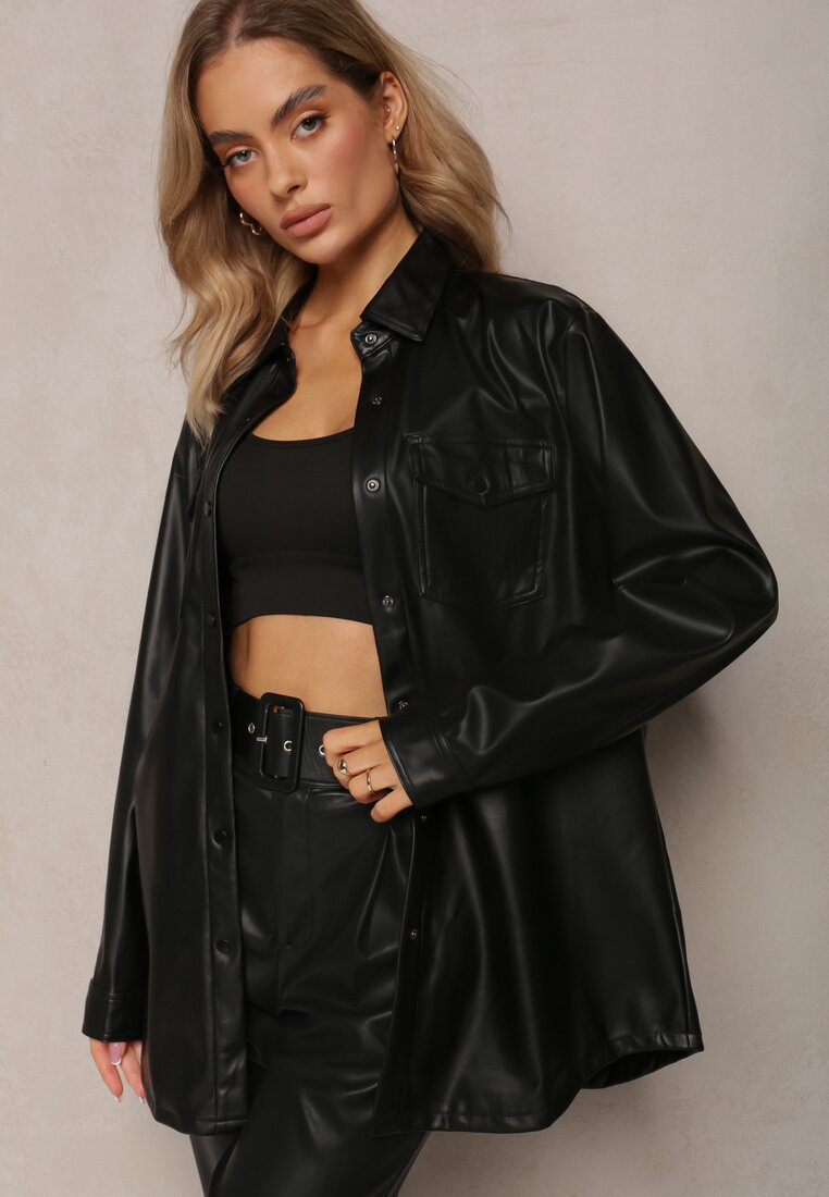 Czarna Koszula z Imitacji Skóry Ametta