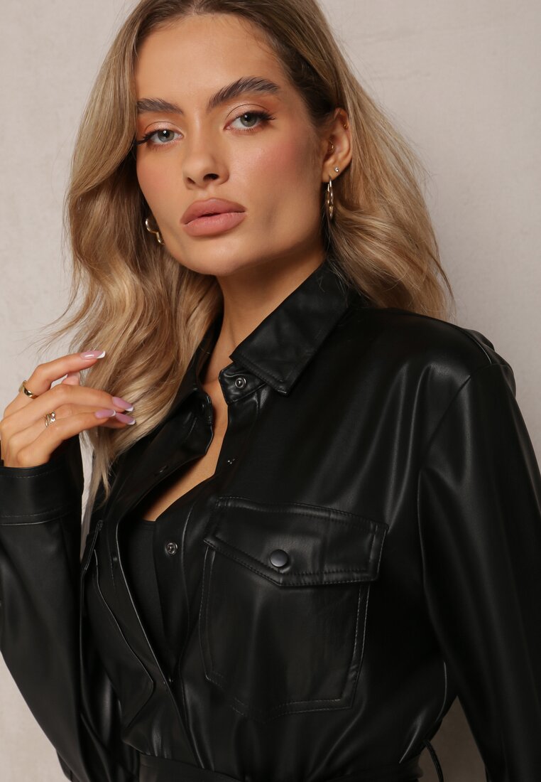 Czarna Koszula z Imitacji Skóry Ametta