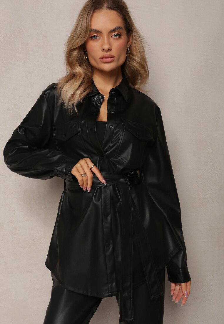 Czarna Koszula z Imitacji Skóry Ametta