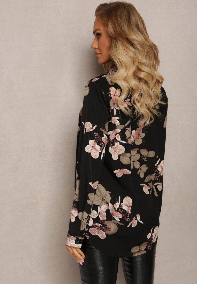 Czarna Koszula w Kwiaty Trasese