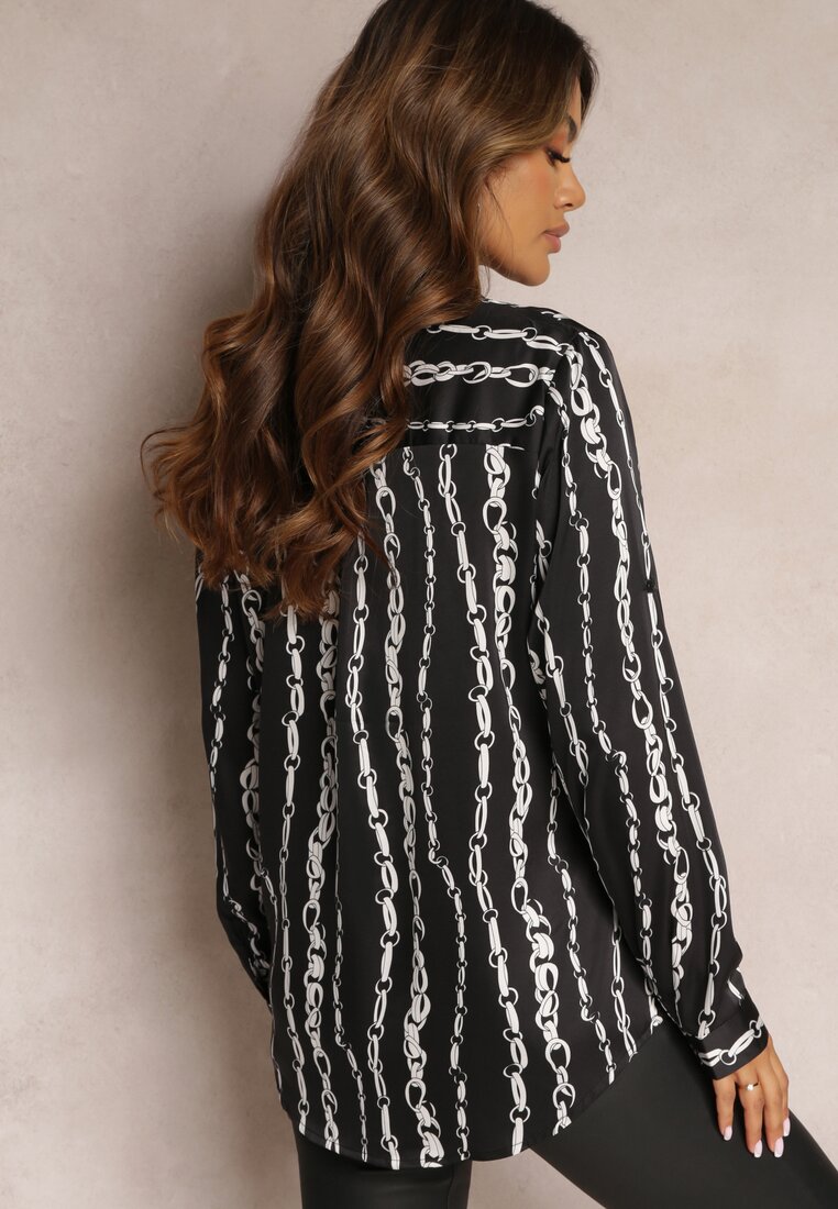 Czarna Koszula w Nadruk z Łańcuchami Xelina