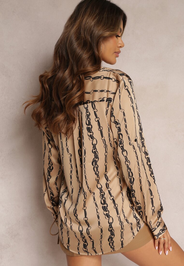Beżowa Koszula w Nadruk z Łańcuchami Xelina