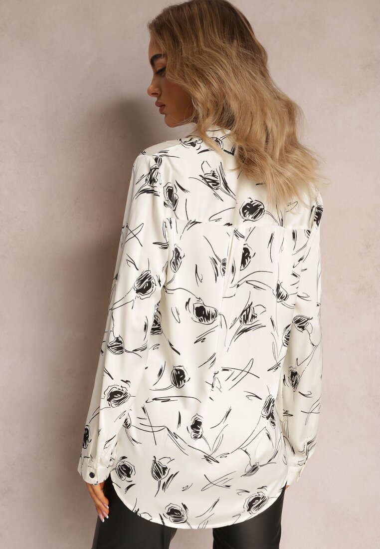 Biała Koszula w Abstrakcyjny Szkic z Podpinanymi Rękawami Paciassa