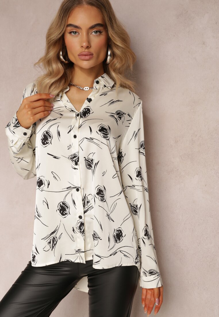 Biała Koszula w Abstrakcyjny Szkic z Podpinanymi Rękawami Paciassa