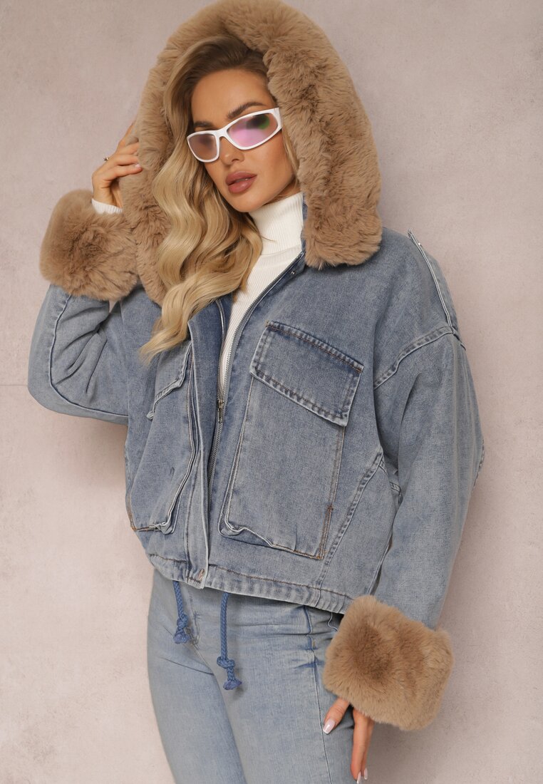 Jachetă Denim Albastră Oversize de Iarnă cu Căptușeală din Blană Artificială Nicce