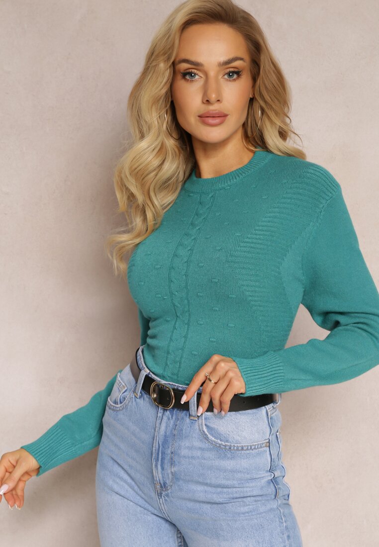 Pulover Verde cu Impletitura Decorativa Ewenna