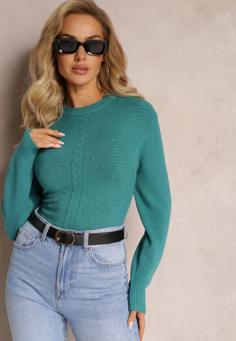 Pulover Verde cu Impletitura Decorativa Ewenna