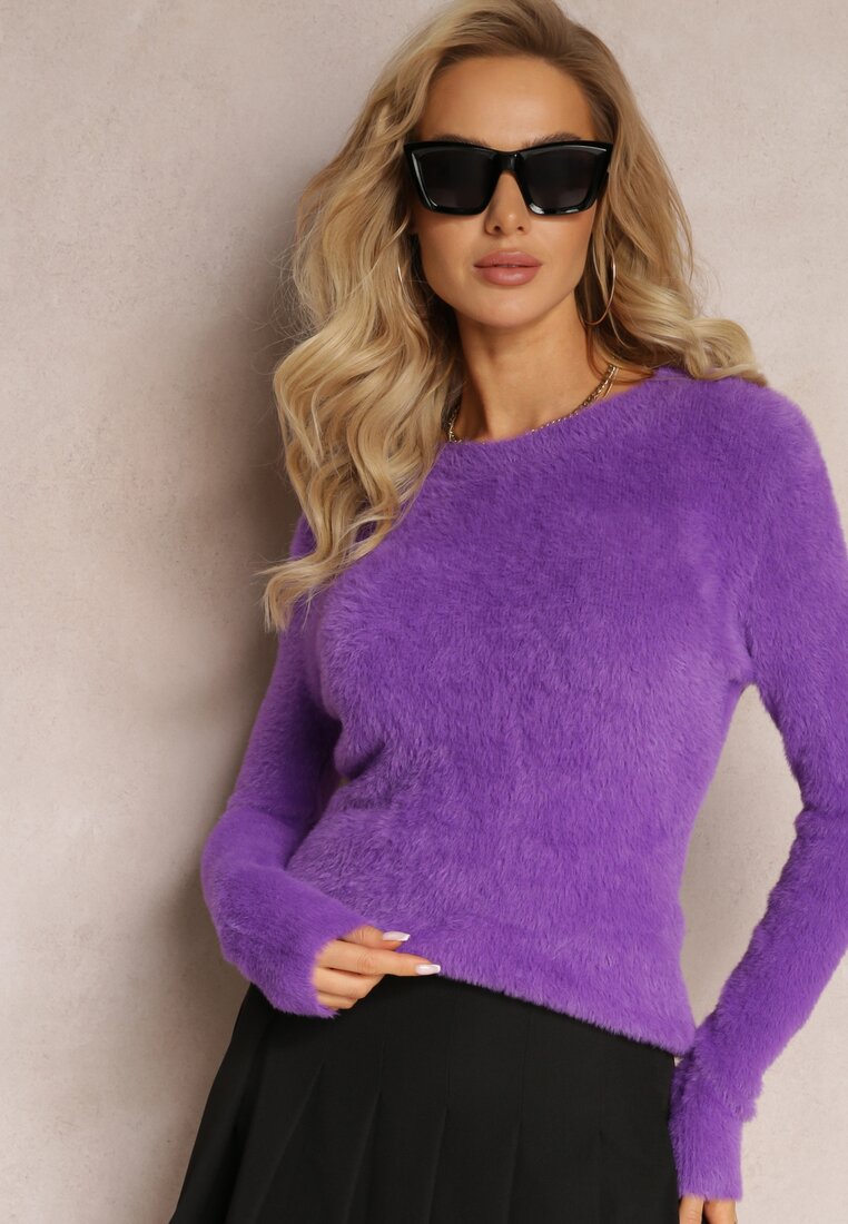 Fioletowy Puchaty Sweter Wełniany Ourlla