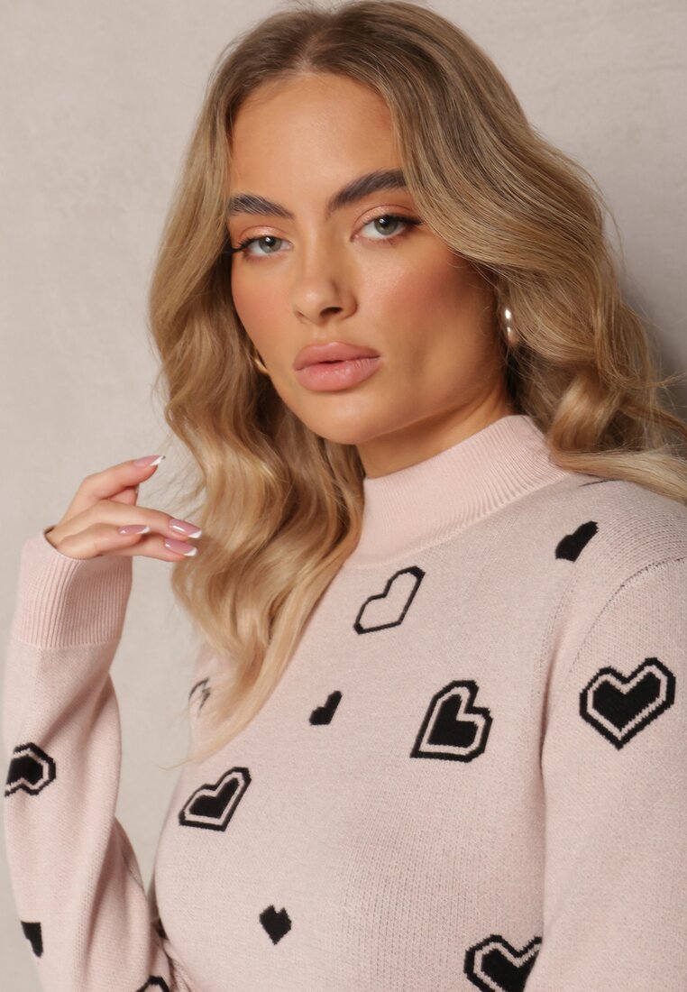 Pulover Roz Ferendi cu Imprimeu Inimioare