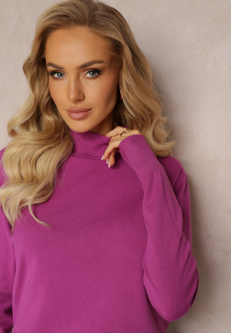 Fioletowy Sweter Golf z Wiskozą i Modalem Lamita