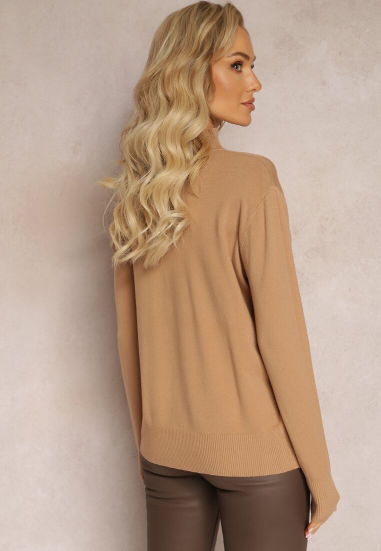 Brązowy Sweter Golf z Wiskozą i Modalem Lamita