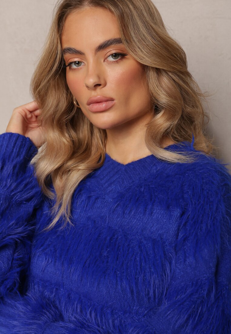 Granatowy Puchaty Sweter z Kaszmirem Nabille