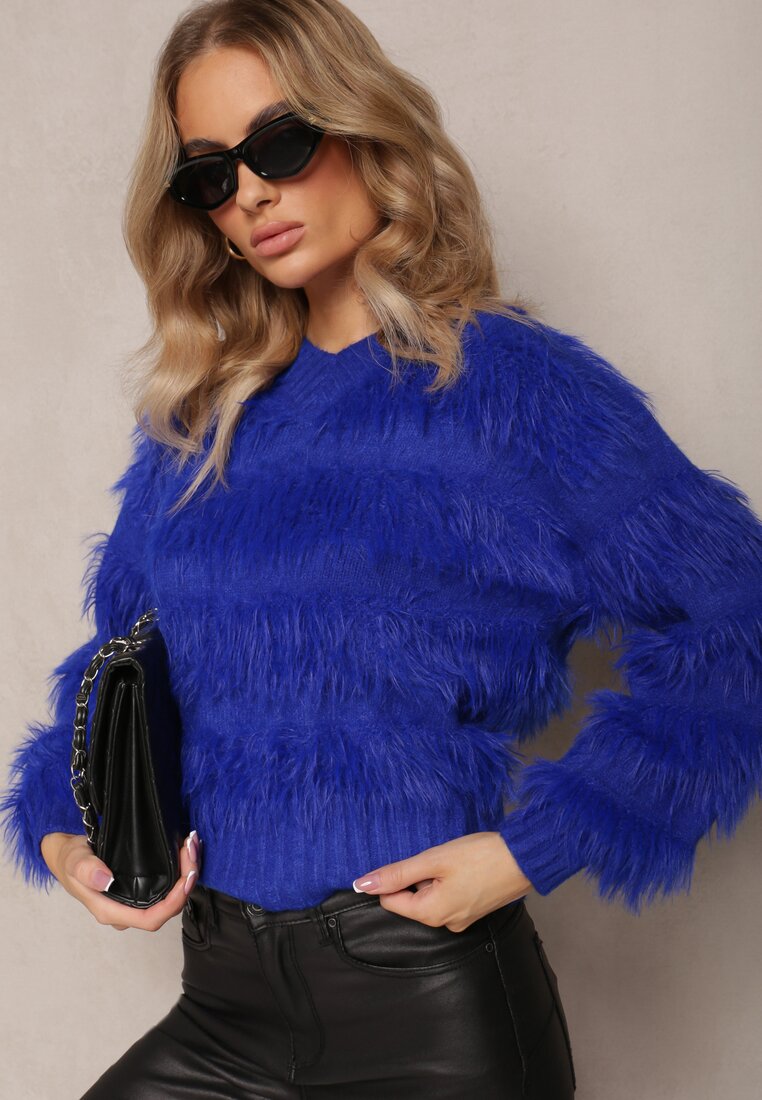 Granatowy Puchaty Sweter z Kaszmirem Nabille