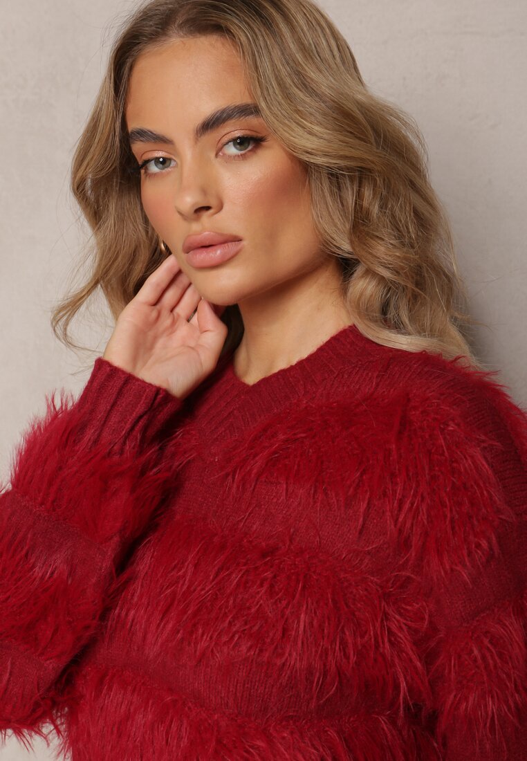 Bordowy Puchaty Sweter z Kaszmirem Nabille
