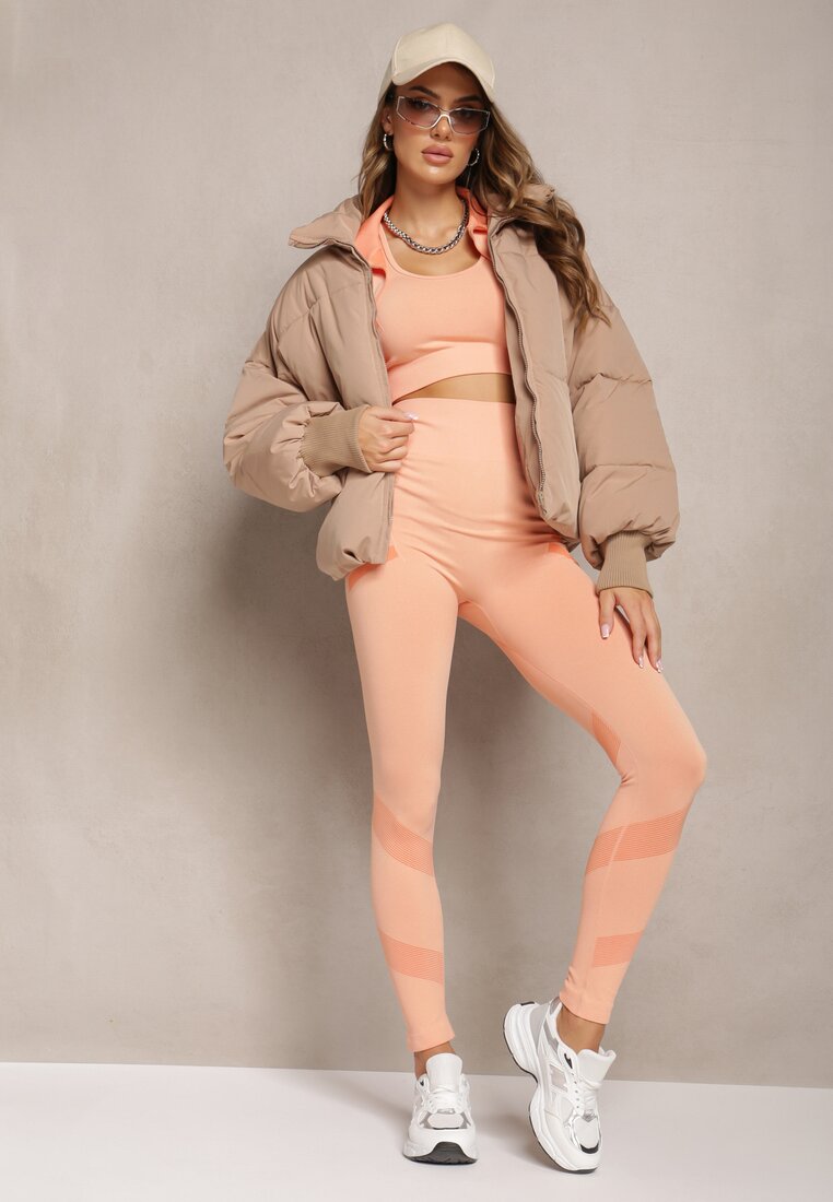 Pomarańczowy 3-częściowy Komplet w Sportowym Stylu Top Bluza i Legginsy Aburre