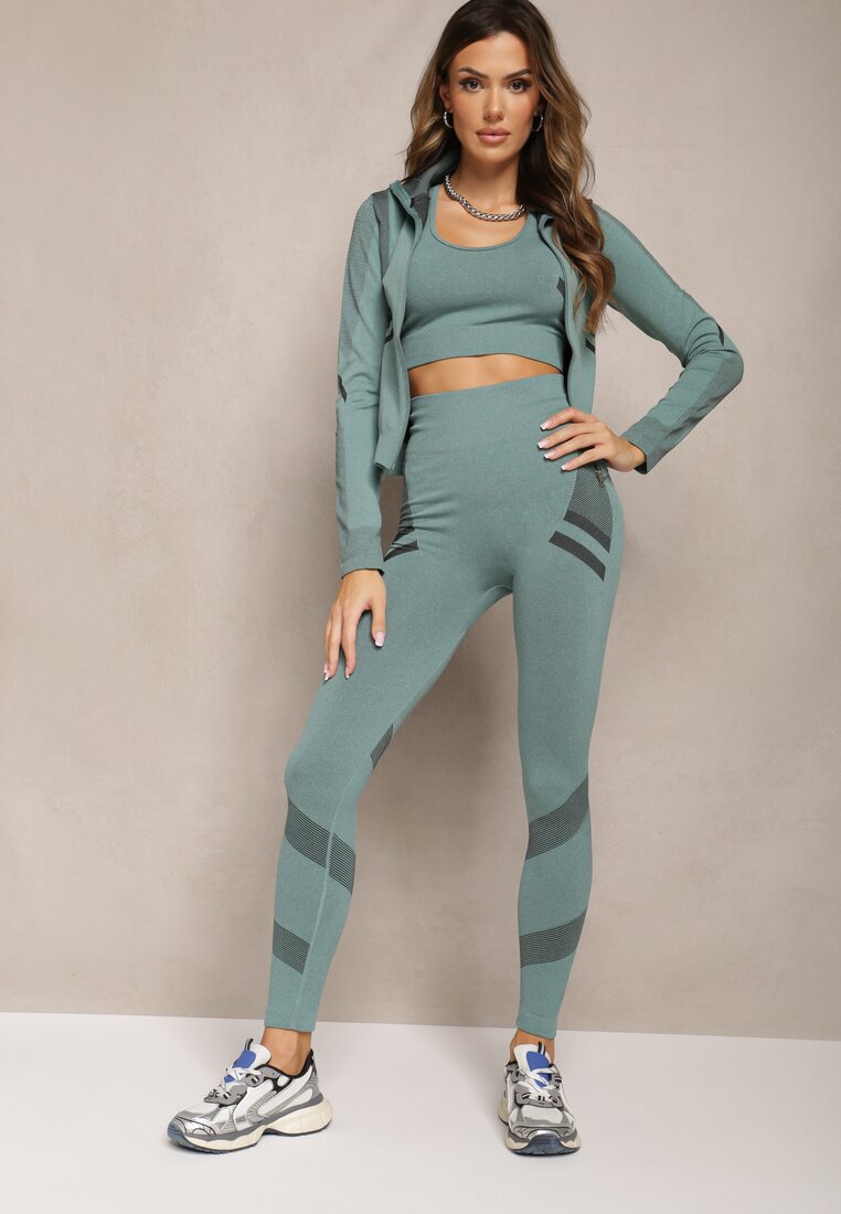 Verde deschis Compleu 3 piese Stil Sportiv Top Bluză și Colanți Aburre