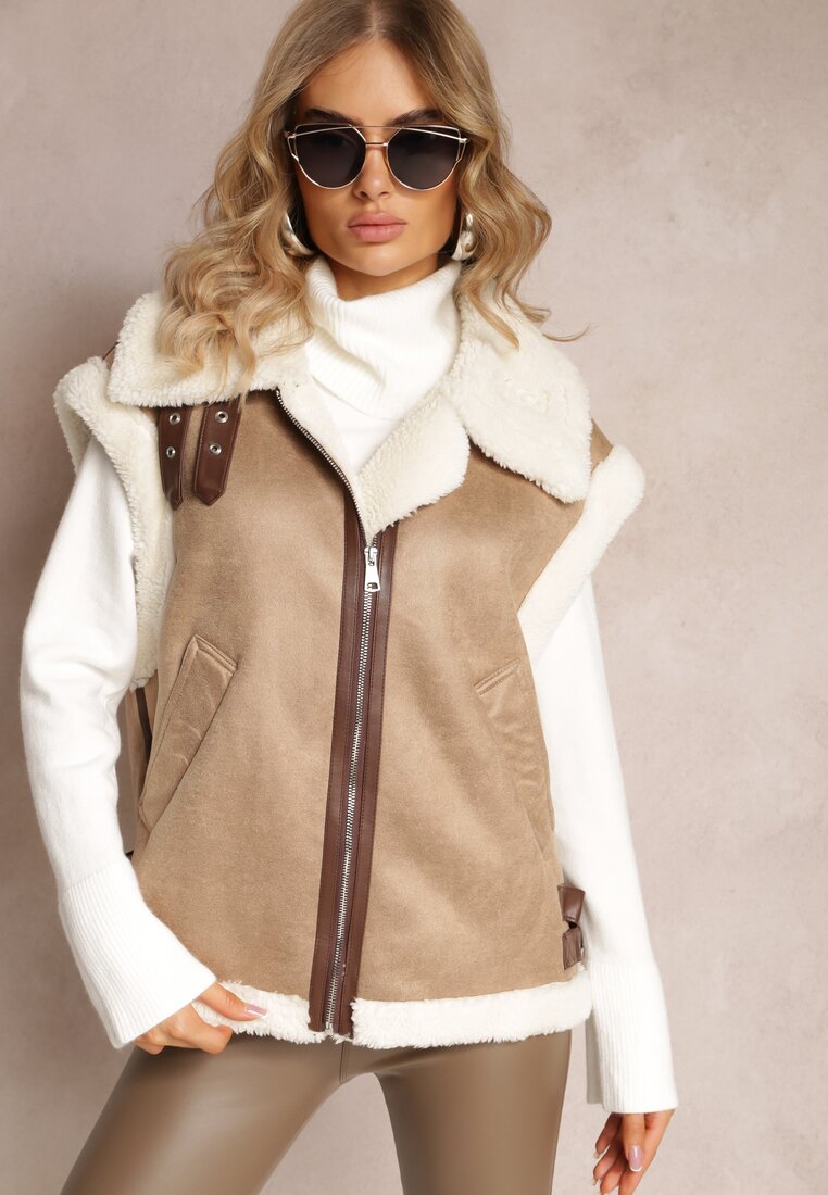 Vestă Pilotă Maro cu Cătărămi Decorative și Blană Artificială Kriemhil