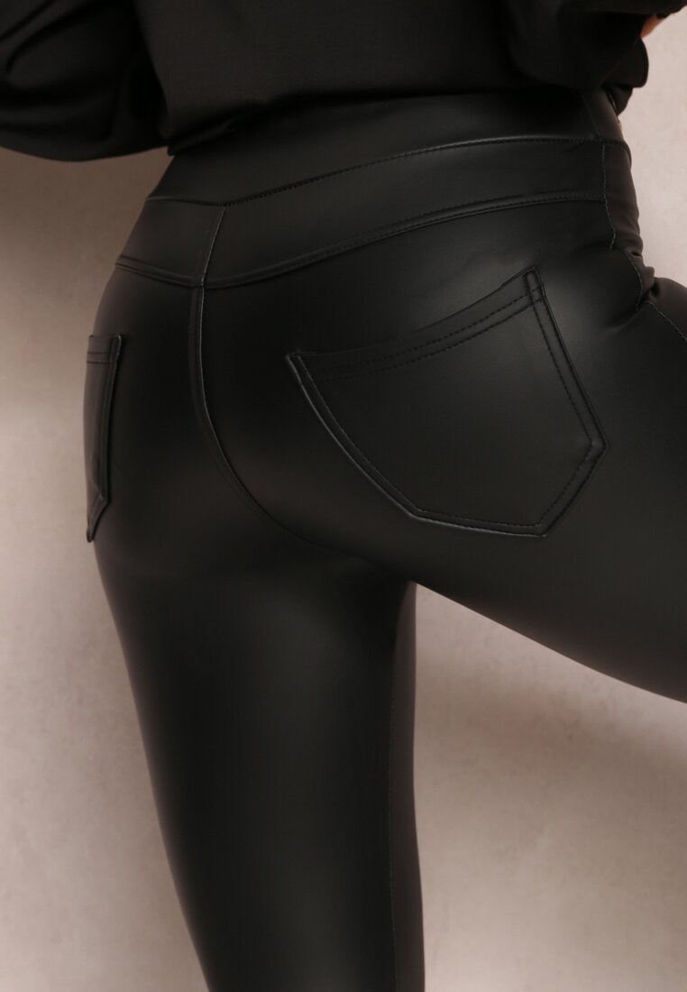 Czarne Spodnie Skinny High Waist z Imitacji Skóry Arimone