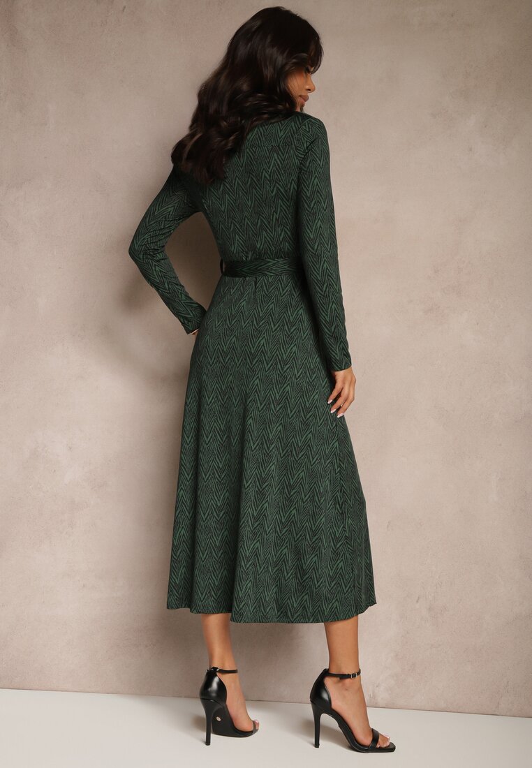 Rochie Cămașă Midi Verde Închis cu Cordon Xudilla