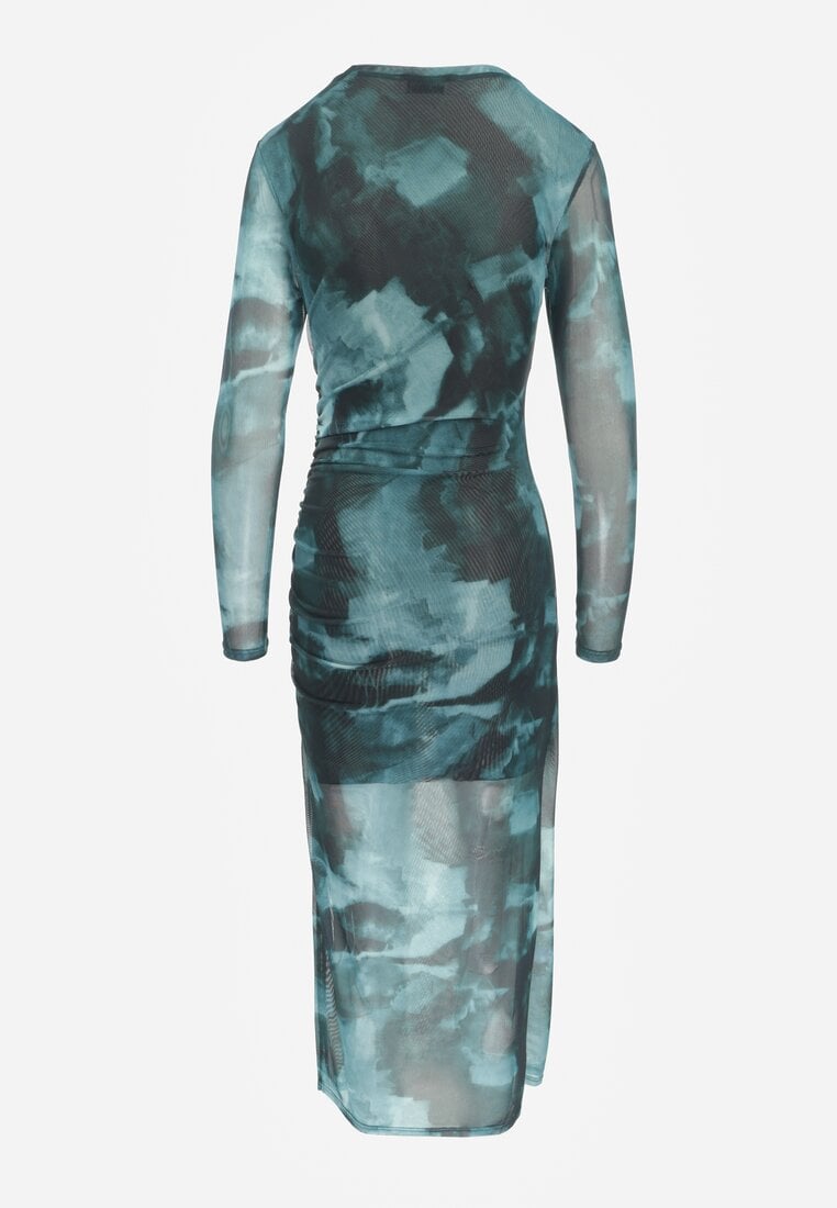 Rochie verde mulată maxi plasă cu crăpătură și încrețitură Soininen