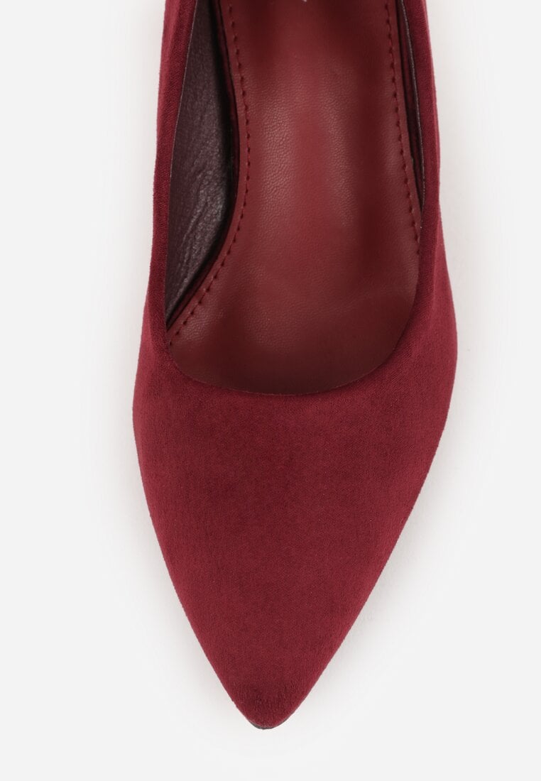 Bordowe Czółenka z Ekozamszu na Słupku z Metaliczną Lamówką Amolna