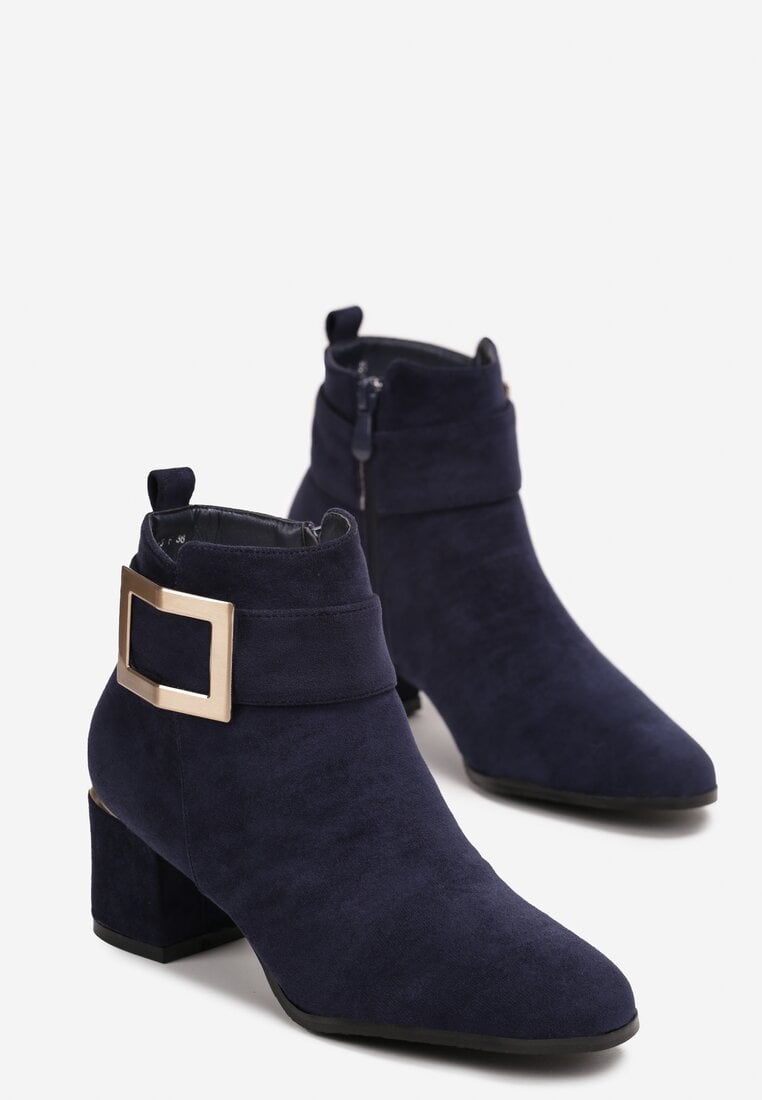 Botine bleumarin cu toc și cataramă decorativă Lisabe