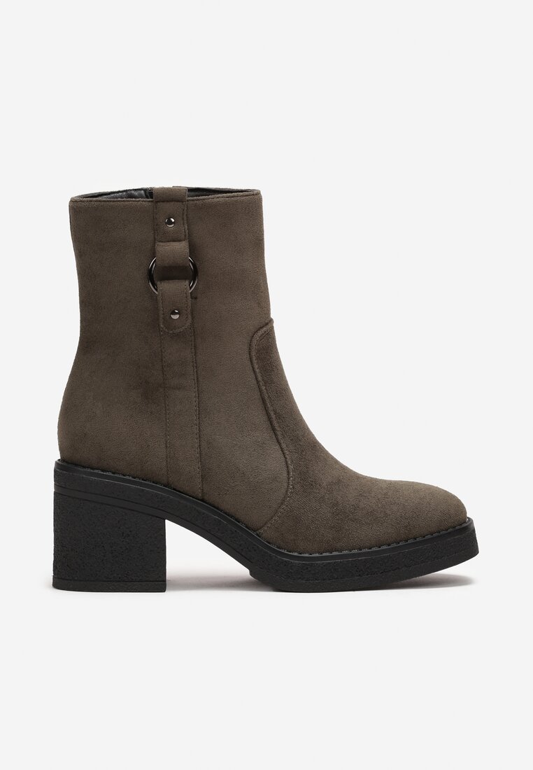 Botine Verzi cu Toc Bloc și Cataramă Decorativă Evandra