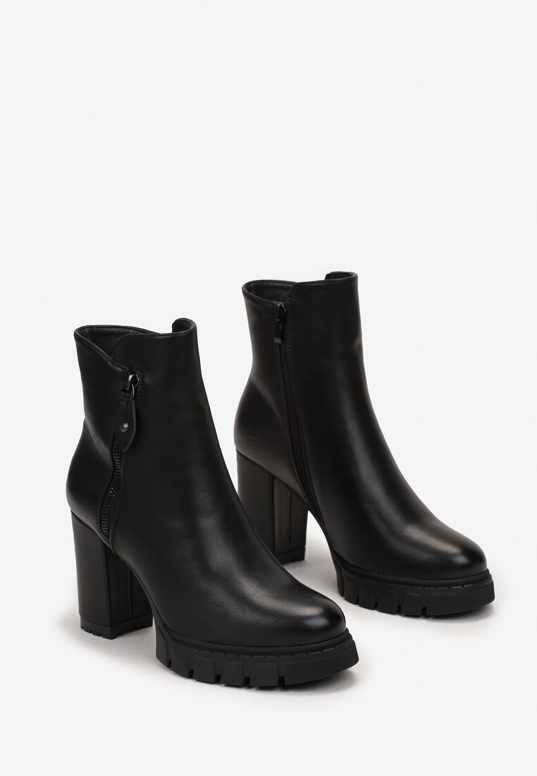 Botine negre cu fermoar decorativ pe toc gros cu platformă joasă Aseliope