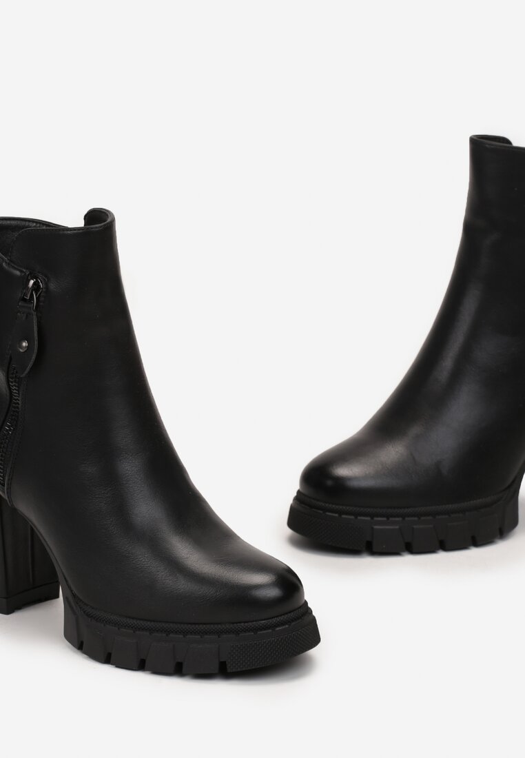 Botine negre cu fermoar decorativ pe toc gros cu platformă joasă Aseliope