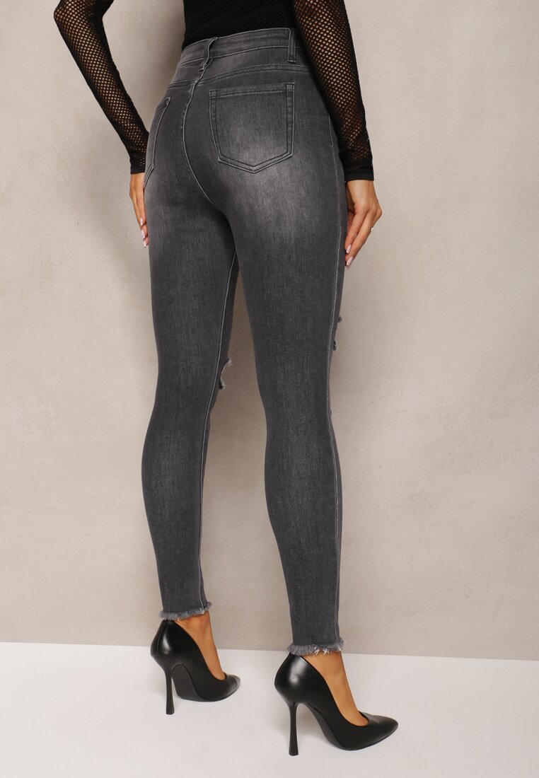 Blugi negri Skinny High Waist cu rupturi Pyxissa