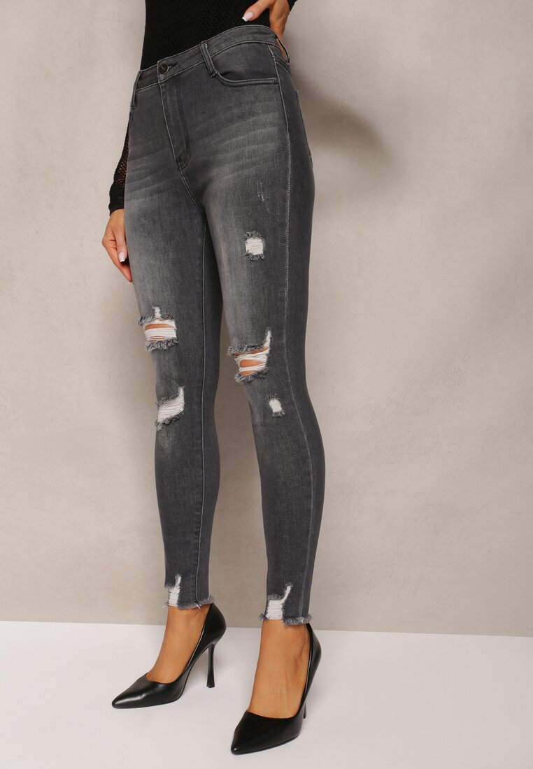 Blugi negri Skinny High Waist cu rupturi Pyxissa