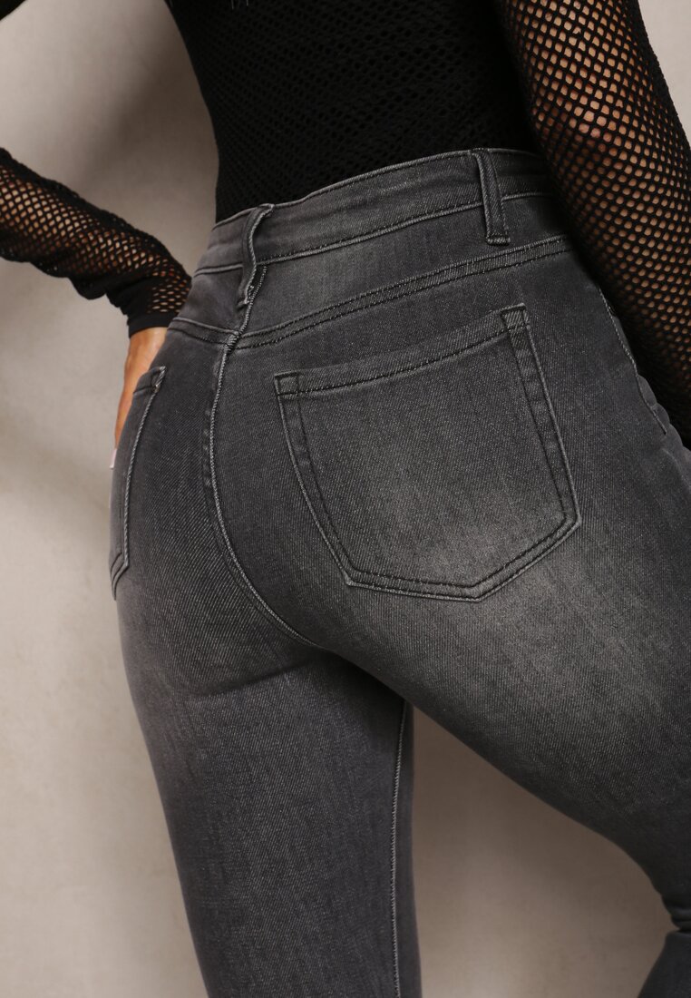 Blugi negri Skinny High Waist cu rupturi Pyxissa