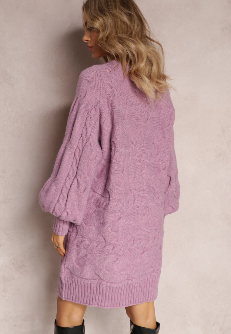 Pulover lung mov închis oversize cu model reliefat All Over Somet