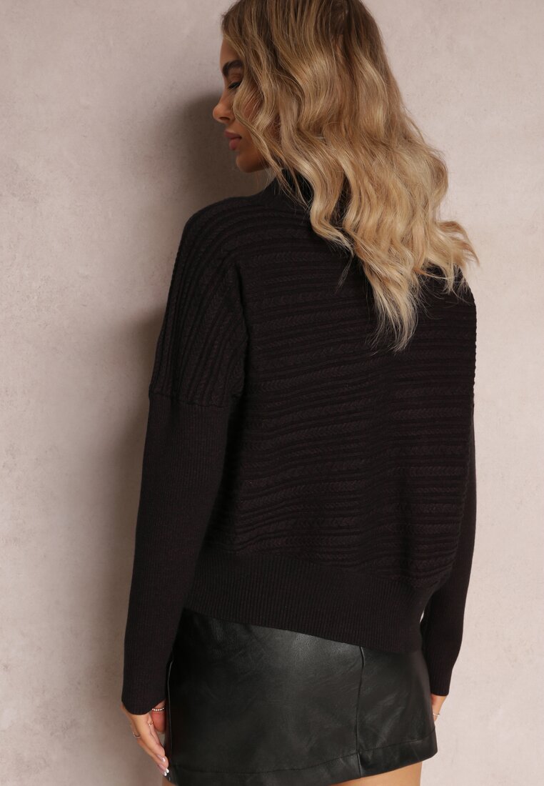 Czarny Asymetryczny Sweter z Wełną Ozdobiony Tłoczeniem Aurorrsa