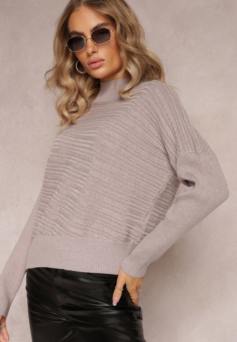 Ciemnobeżowy Asymetryczny Sweter z Wełną Ozdobiony Tłoczeniem Aurorrsa